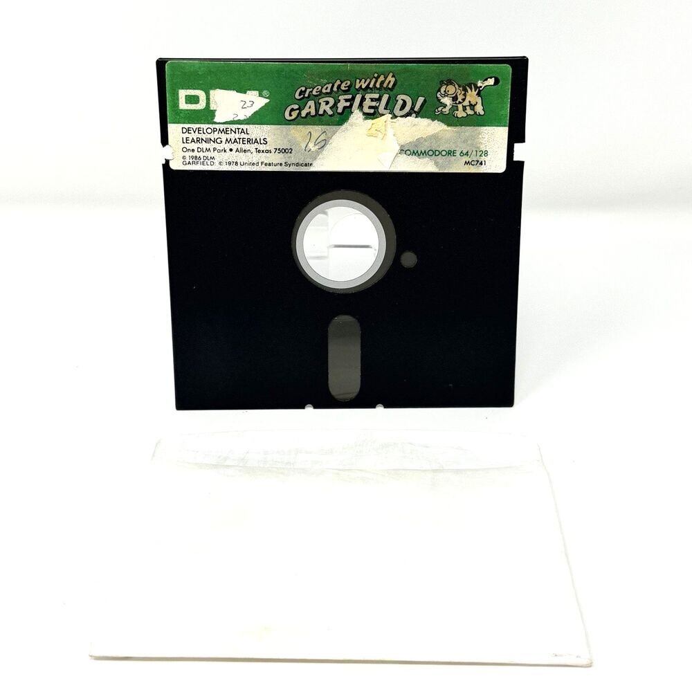 Create with Garfield Commodore 64 128 DLM 1986 5.25 Floppy Disk Sleeve Vintage
